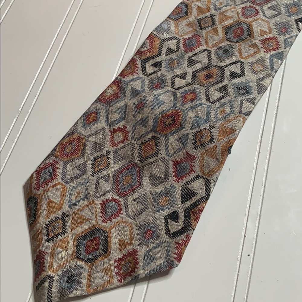 Evan Picone Gray Red Gold 100% Silk Tie
